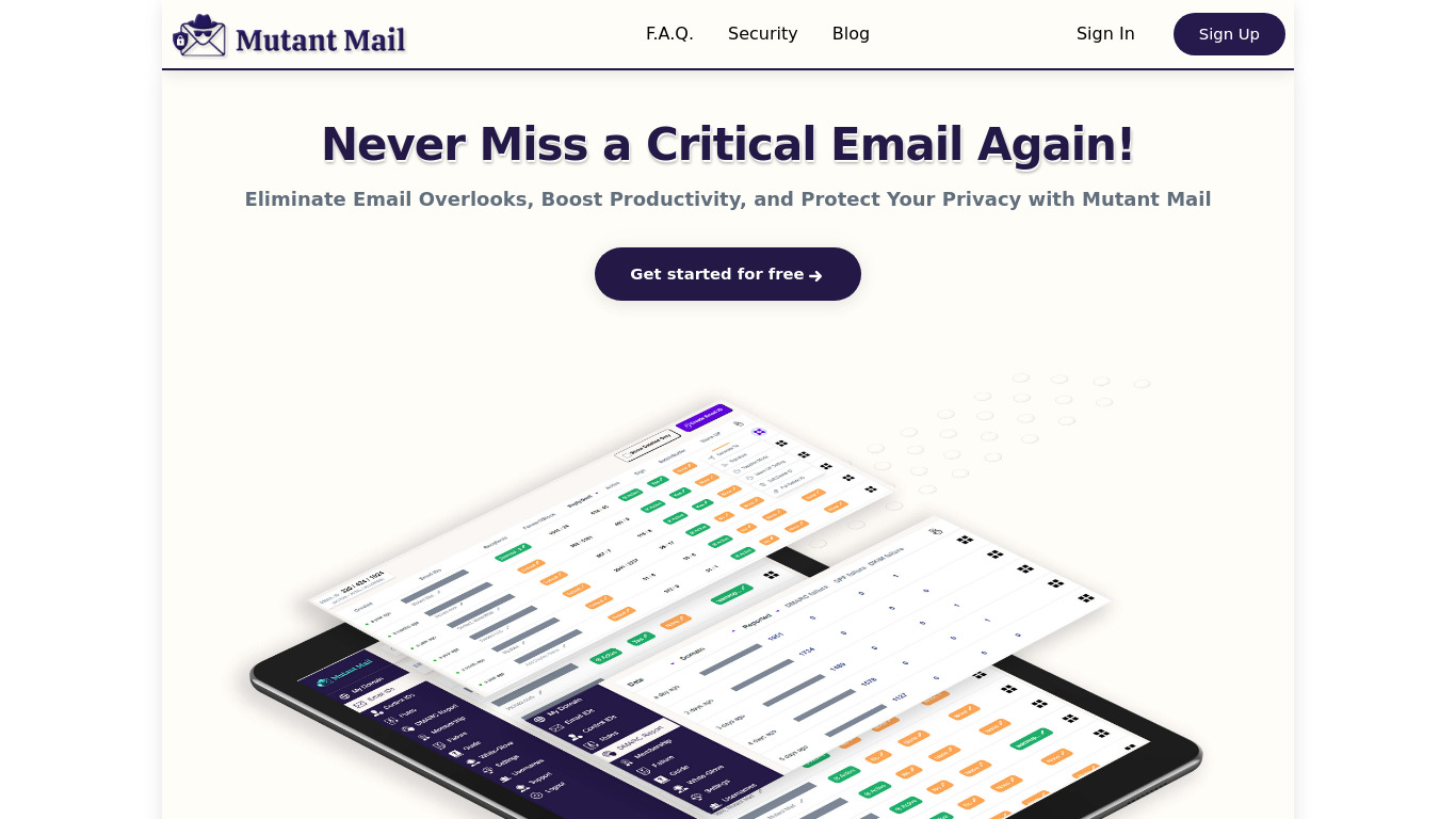 Mutant Mail Landing page