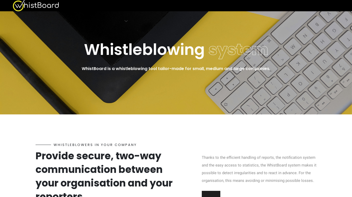 WhistBoard Landing page