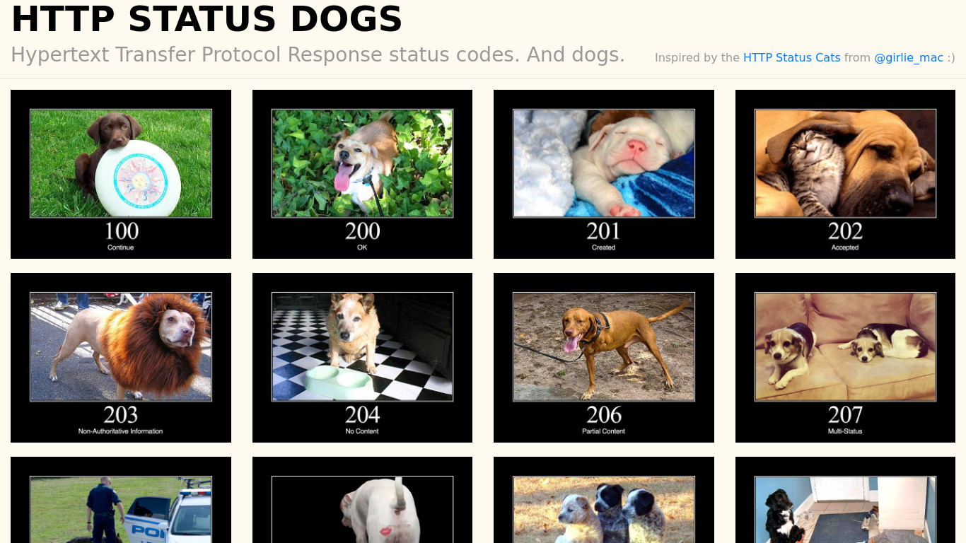 HTTP Status Dogs Landing page