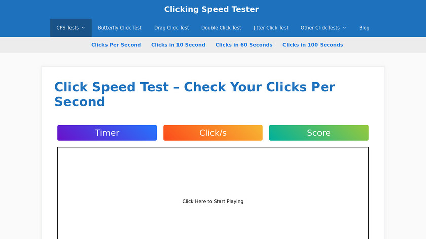 Clicking Speed Tester Landing Page