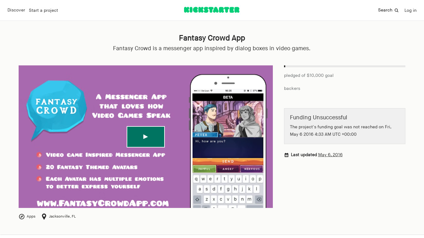 Fantasy Crowd App Landing page