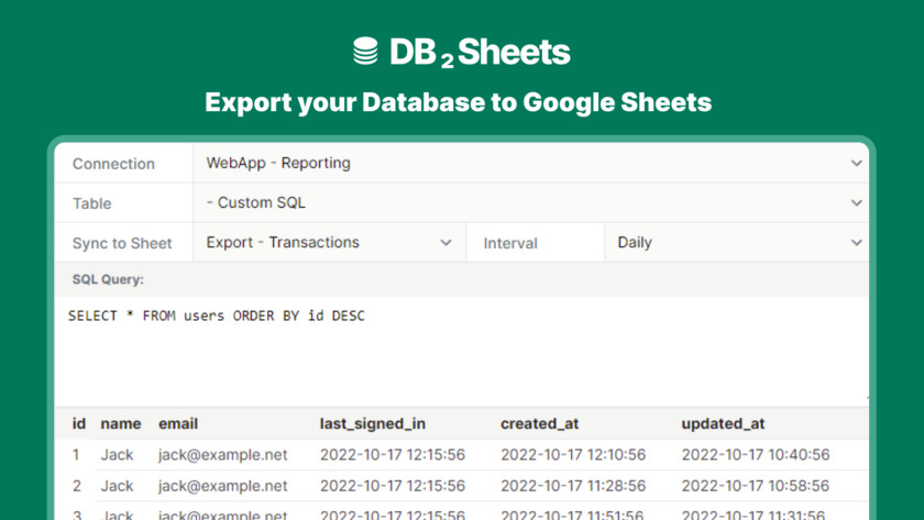 DB2Sheets Landing Page