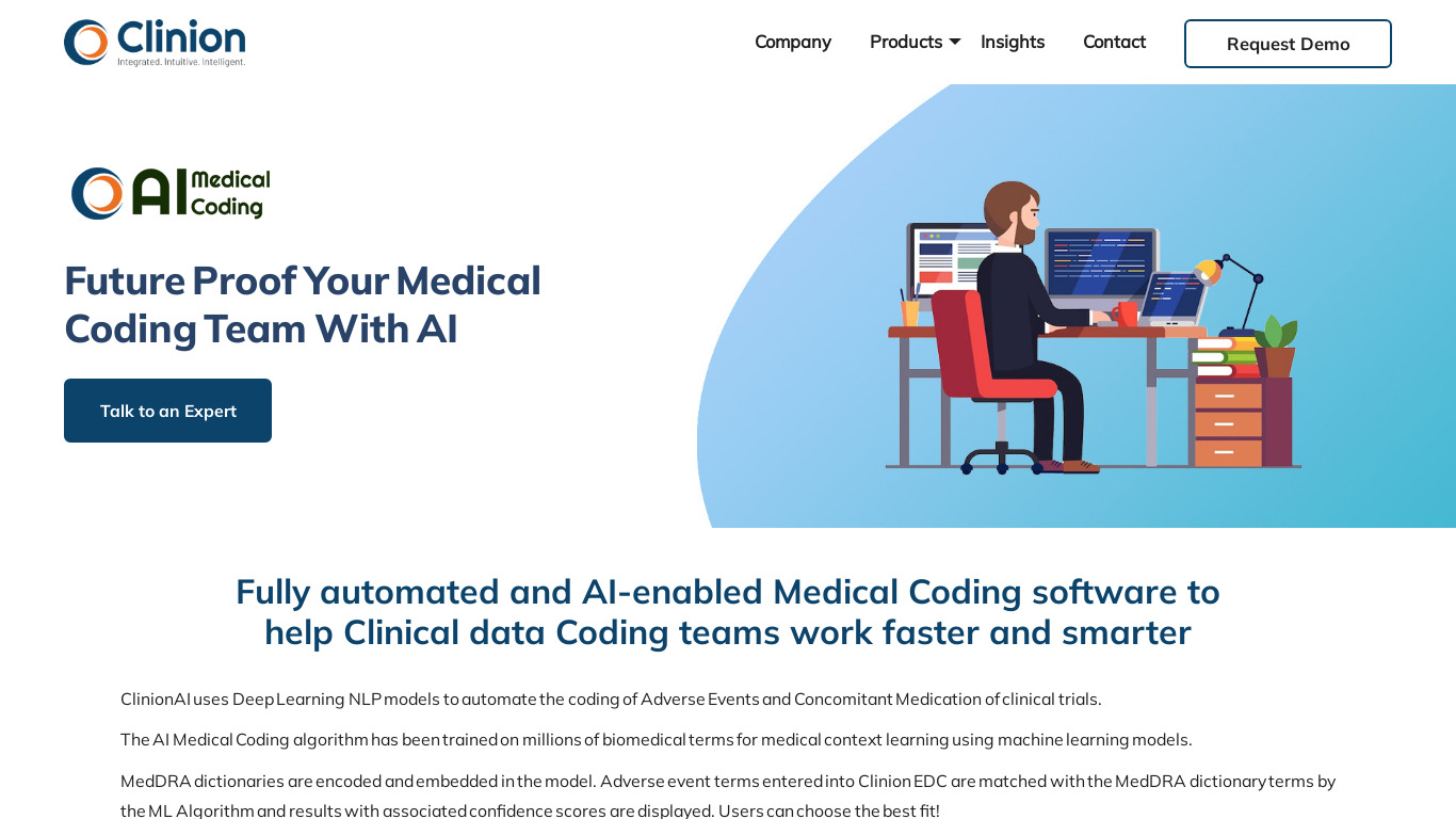 Clinion AI Medical Coding Landing page