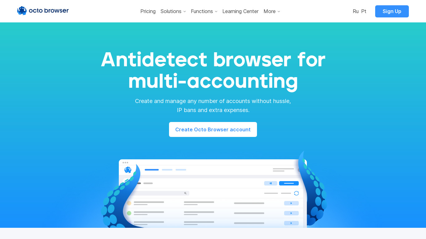 Octo Browser Landing page
