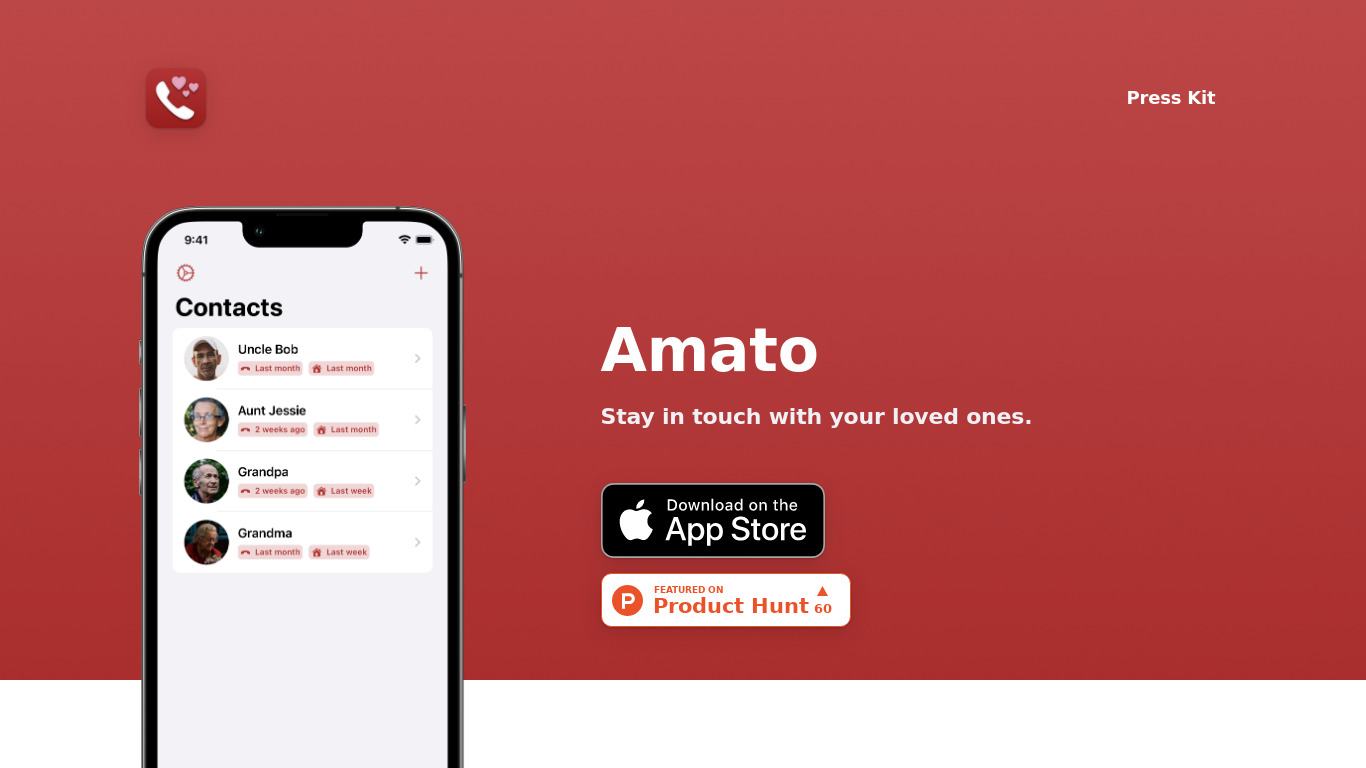 Amato - Relationship Tracker Landing page
