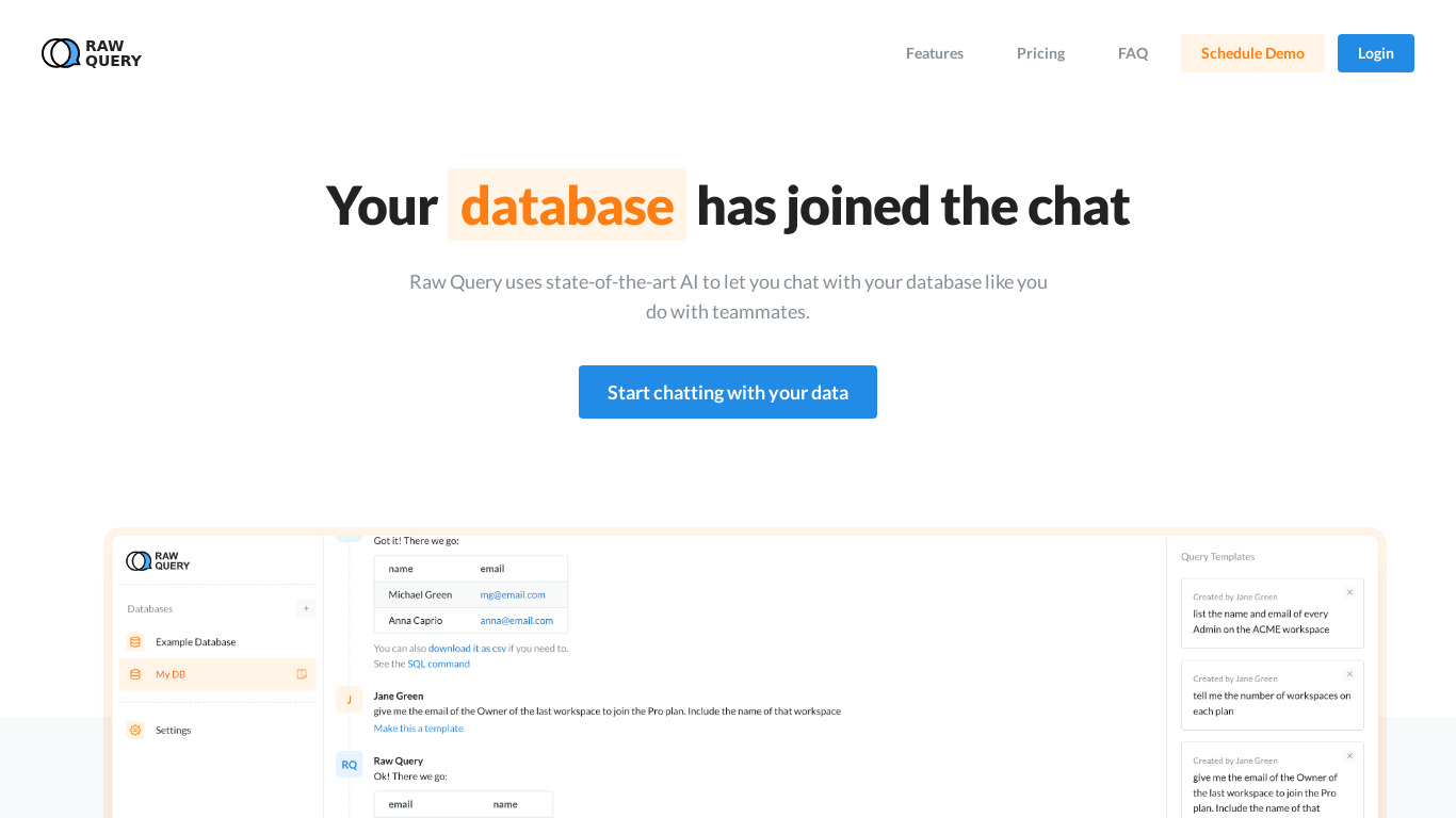 Raw Query Landing page