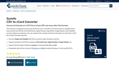 Sysinfo CSV to vCard Converter image