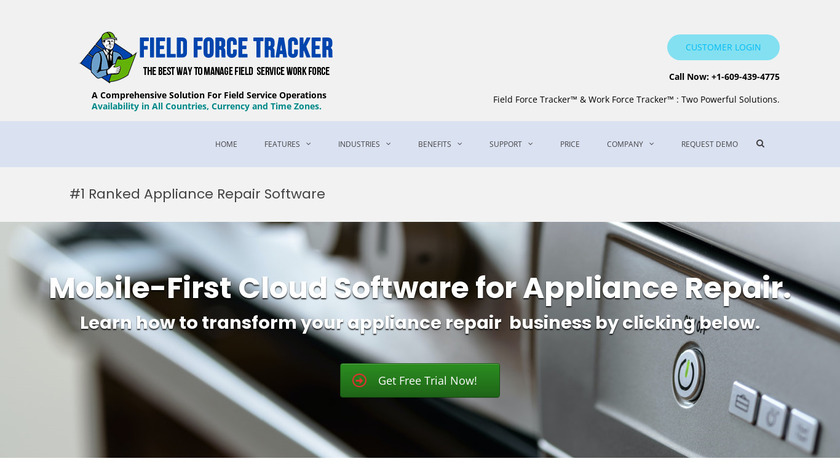 FieldForceTracker Appliance Repair Software Landing Page