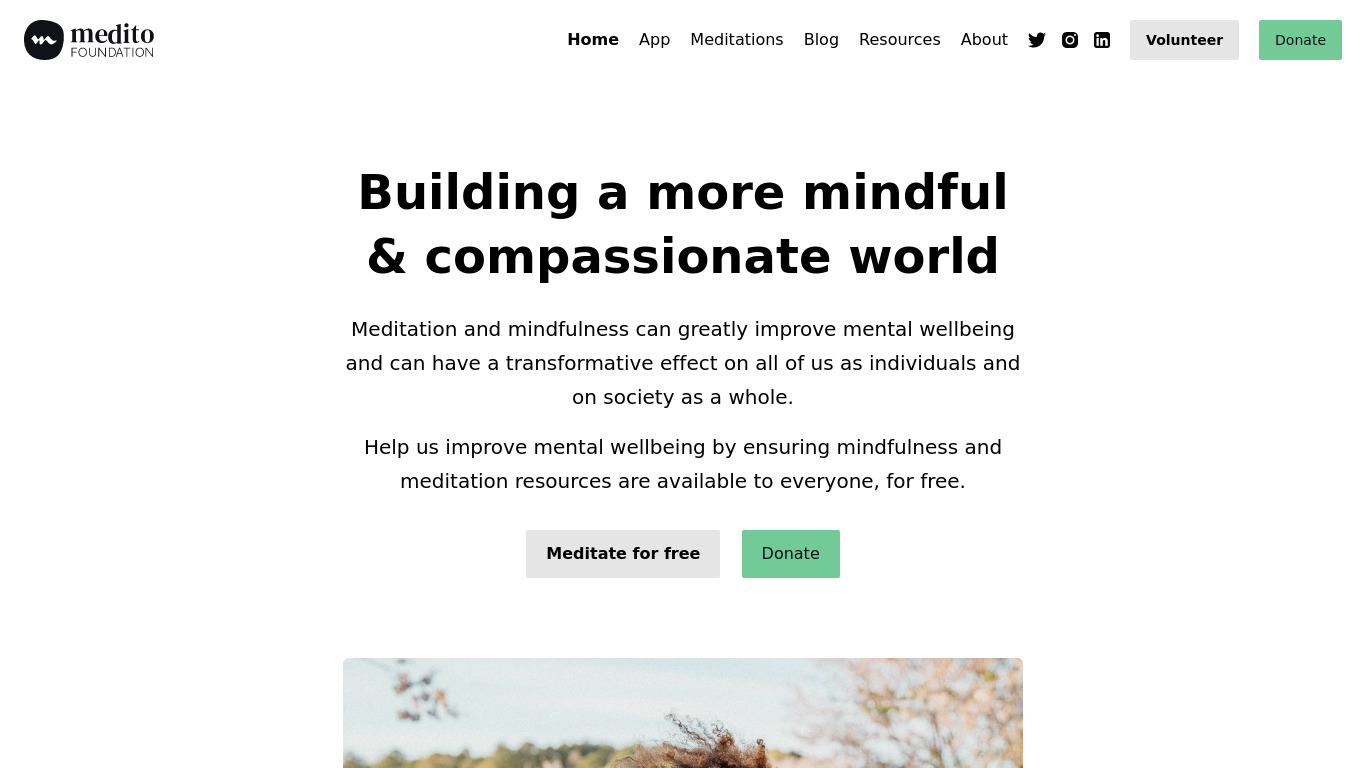 Medito Foundation Landing page