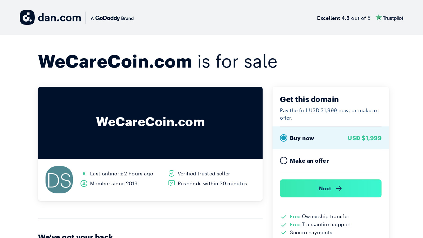WeCare Coin Landing page