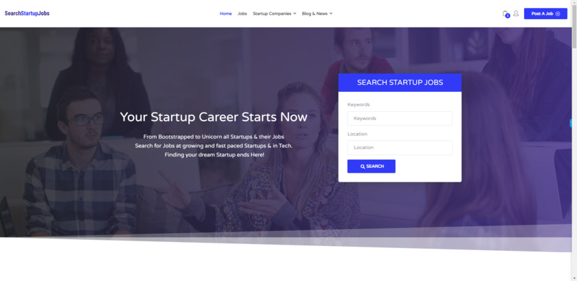 Search Startup Jobs Landing Page