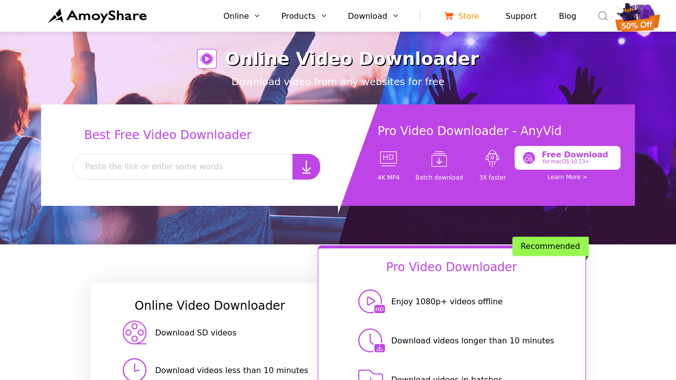 AmoyShare Free Video Finder Landing page