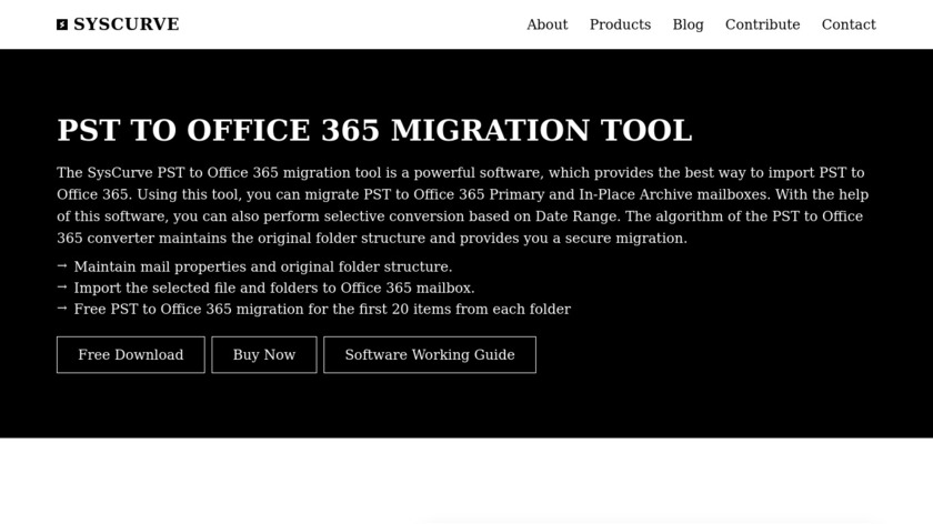 SysCurve PST to Office 365 Landing Page
