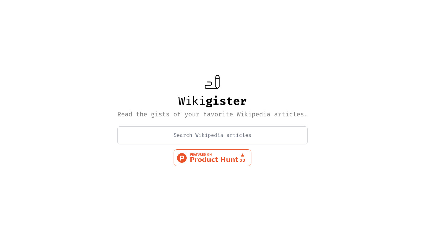 Wikigister Landing page