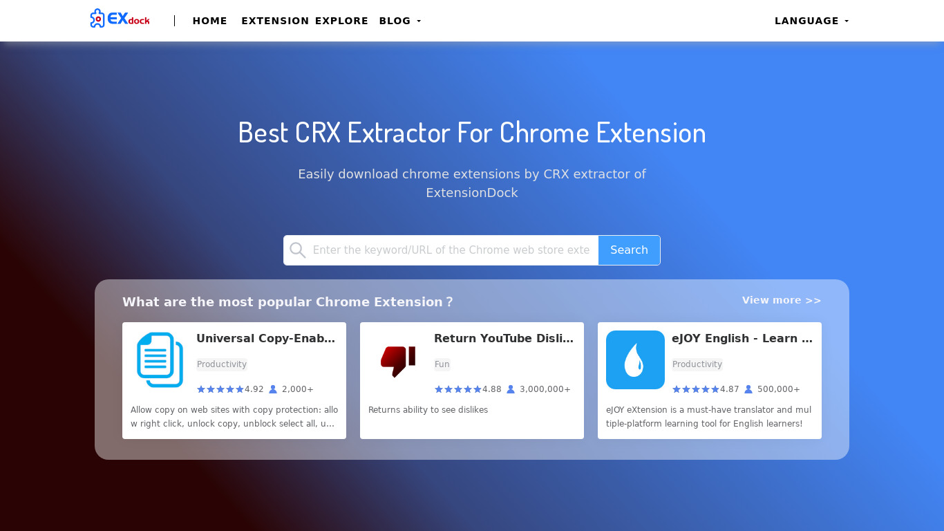 Extensiondock Landing page