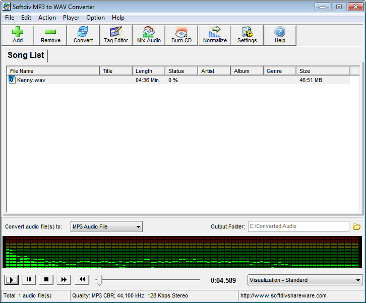 Softdiv MP3 to WAV Converter Landing page