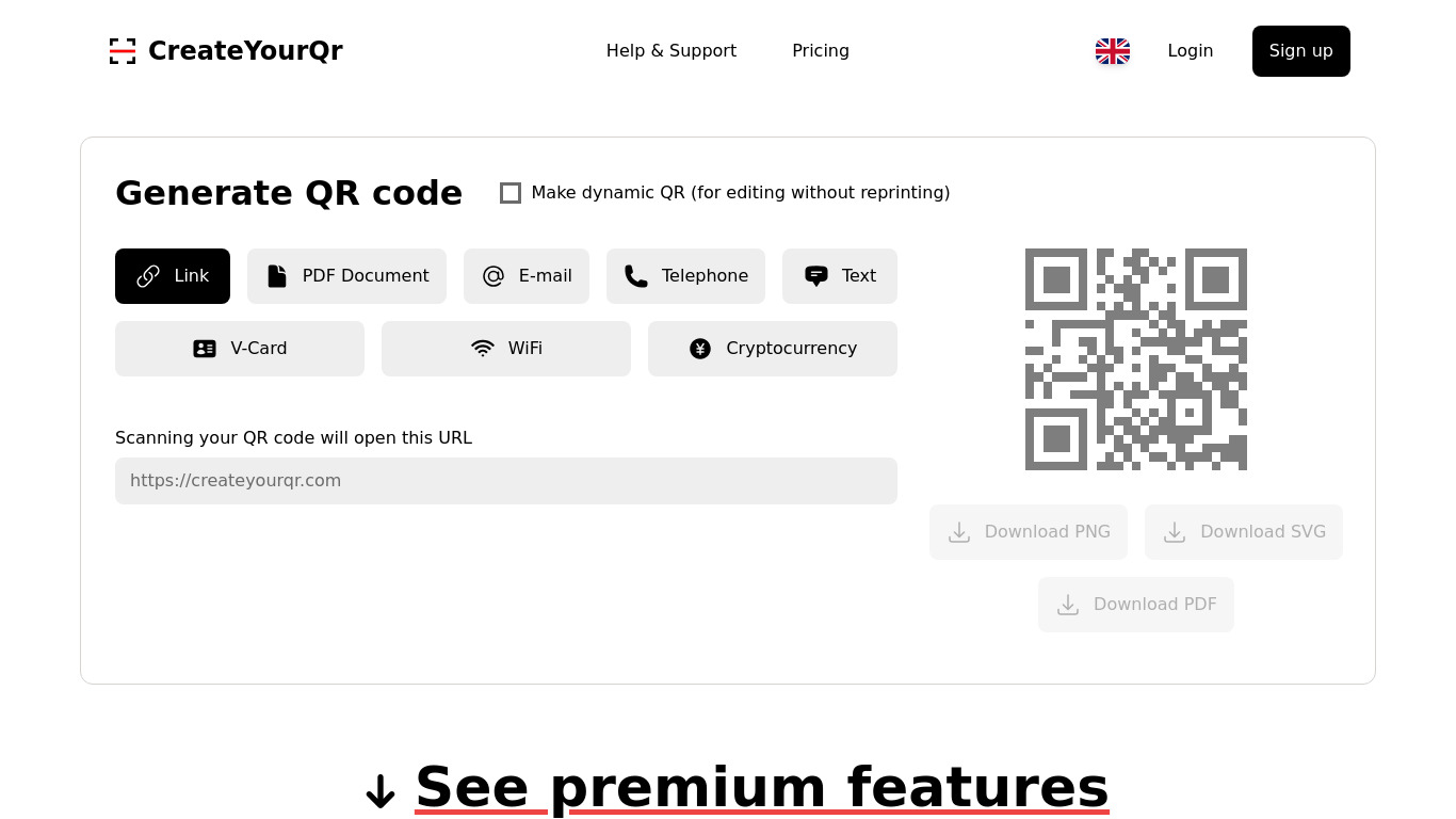 CreateYourQr Landing page