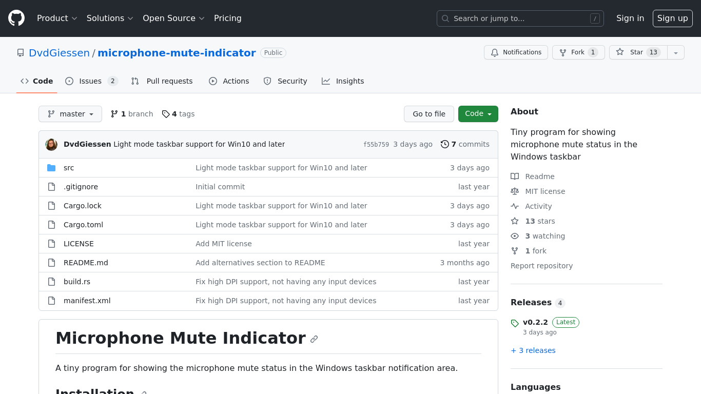 Microphone Mute Indicator Landing page