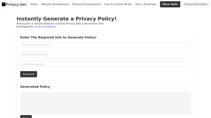 Instant Privacy Policy Generator Landing Page