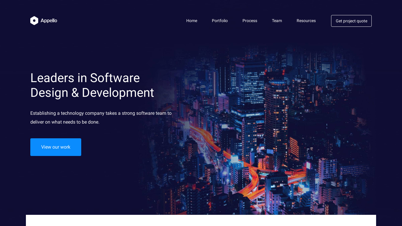 Appello Software Landing page