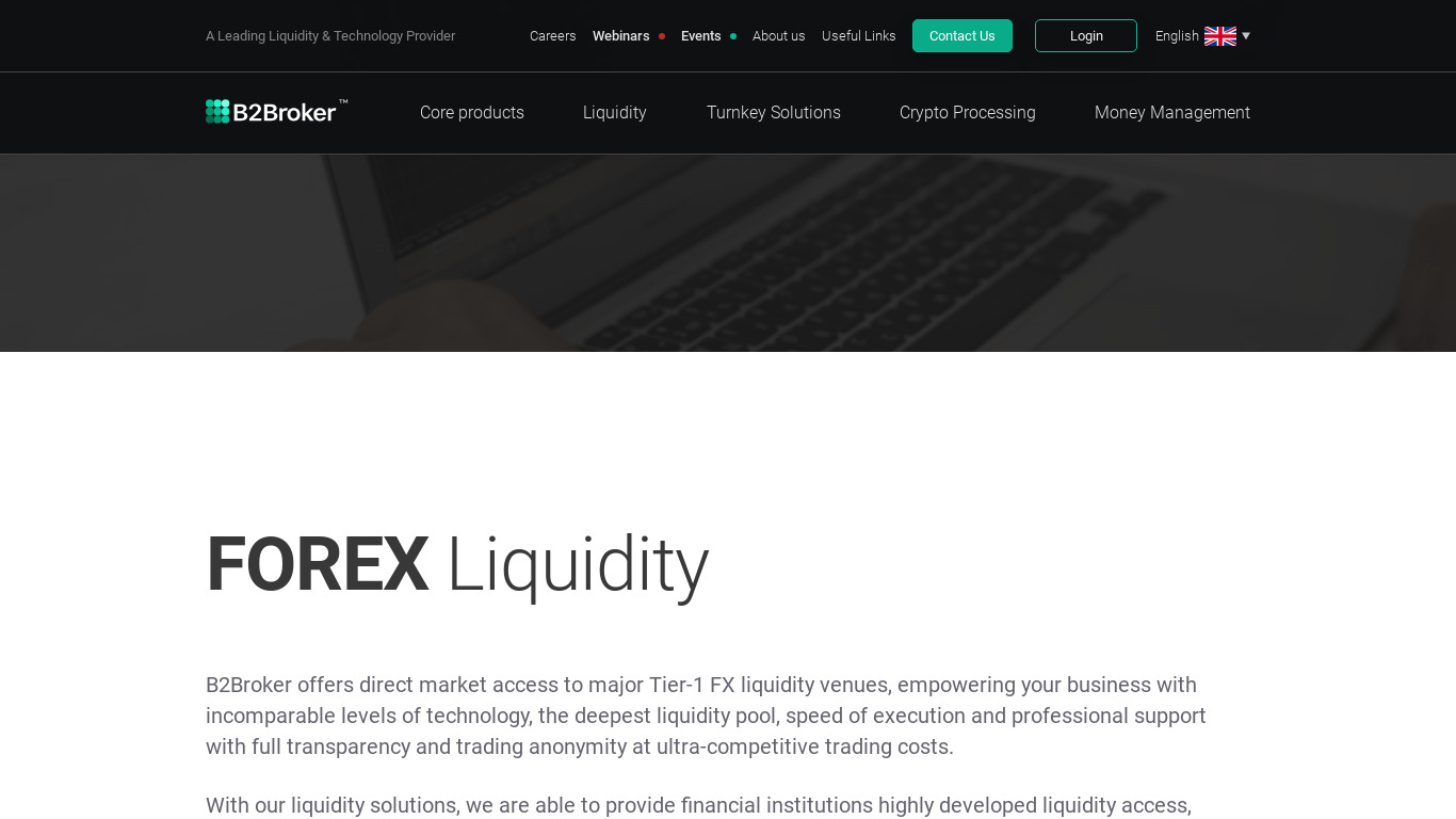 B2Broker Forex Liquidity Landing page