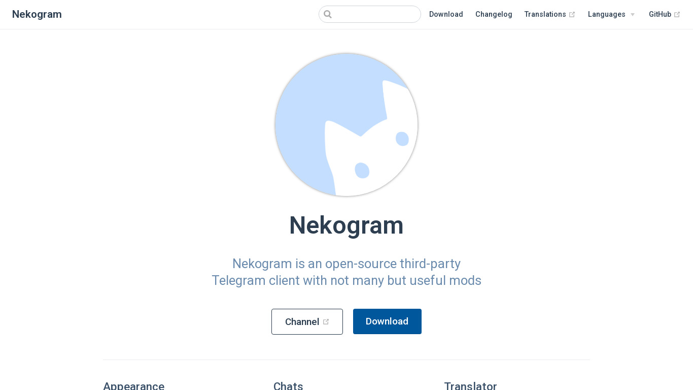 Nekogram Landing page