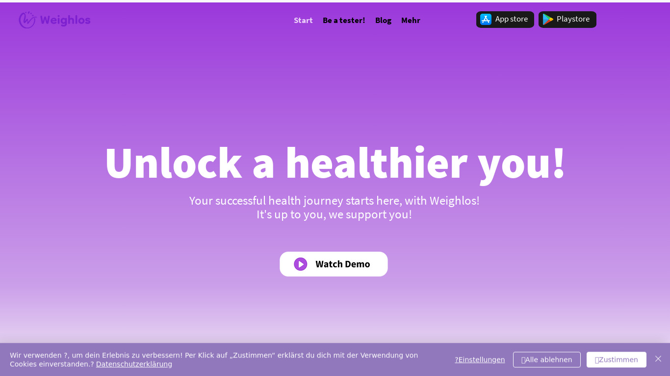 Weighlos Landing page