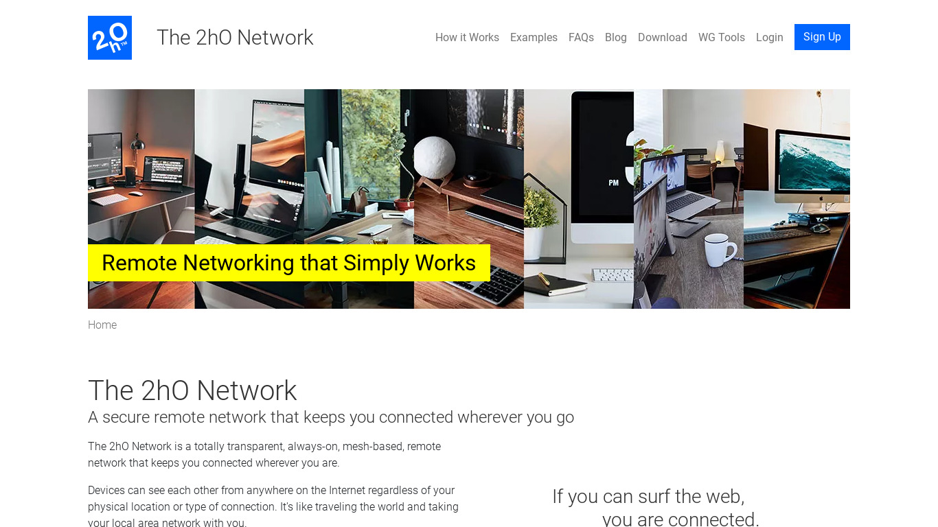 The 2hO Network Landing page