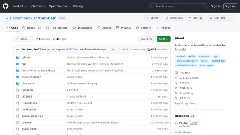 OpenCalc Landing Page