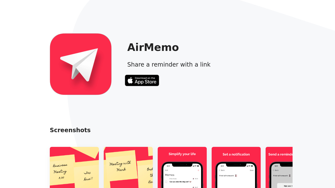 AirMemo Landing page