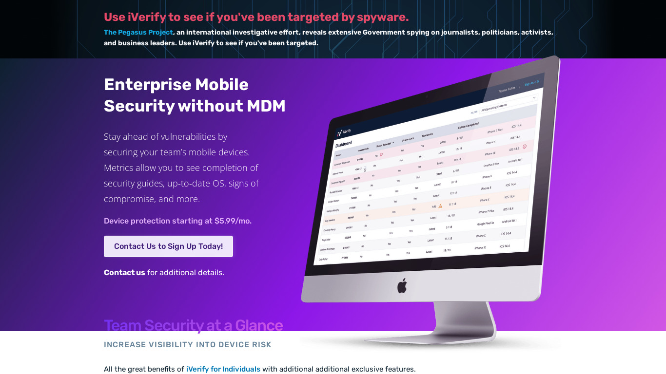 iVerify Landing page