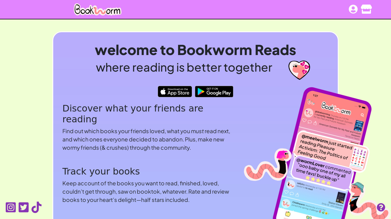 Bookworm Reads Landing page