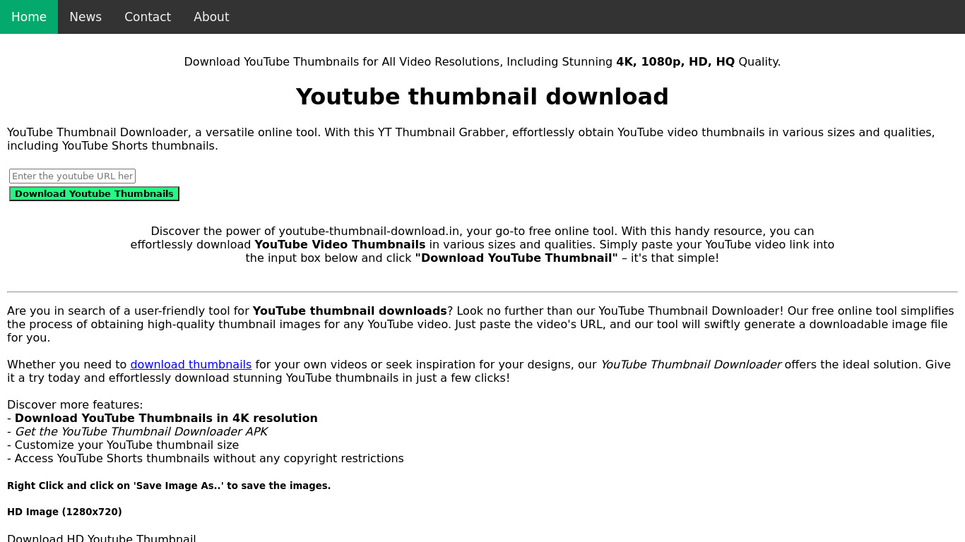 Youtube-thumbnail-download.in Landing page