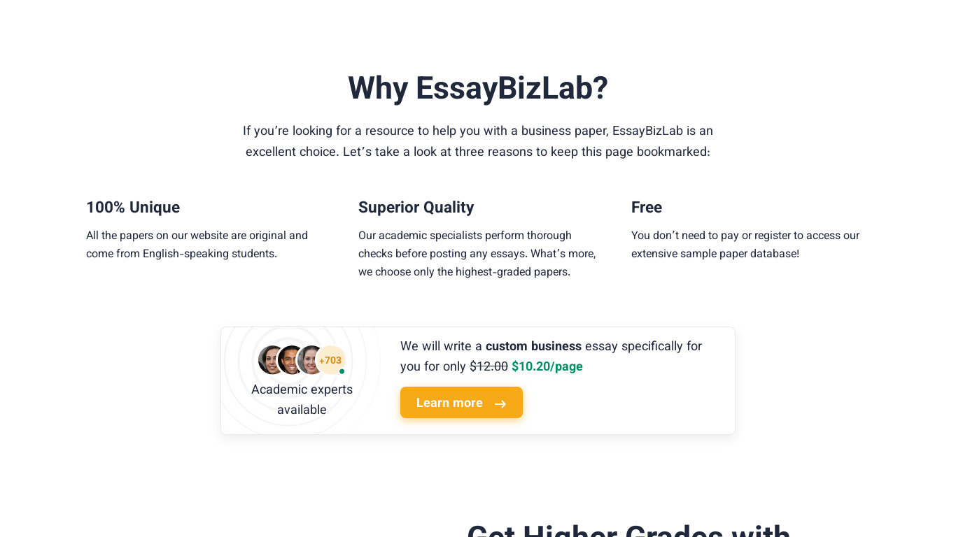 EssayBizLab Landing page