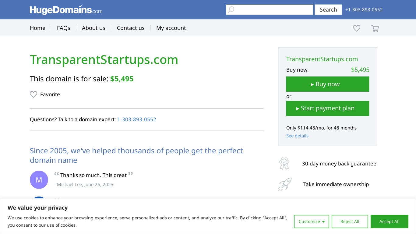 Transparent Startups Landing page