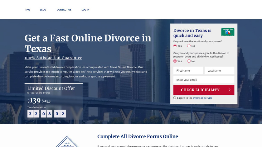 Texas Online Divorce Landing Page