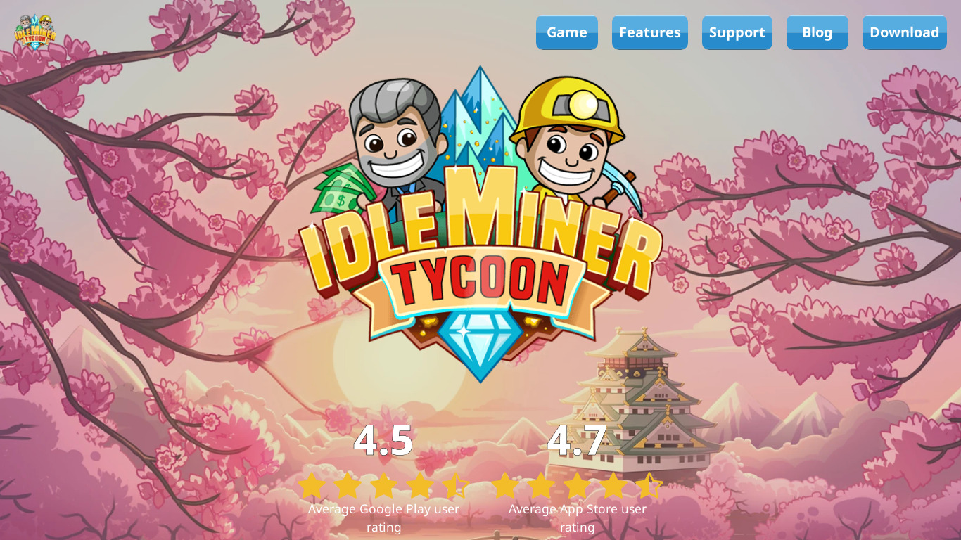 Idle Miner Tycoon Landing page