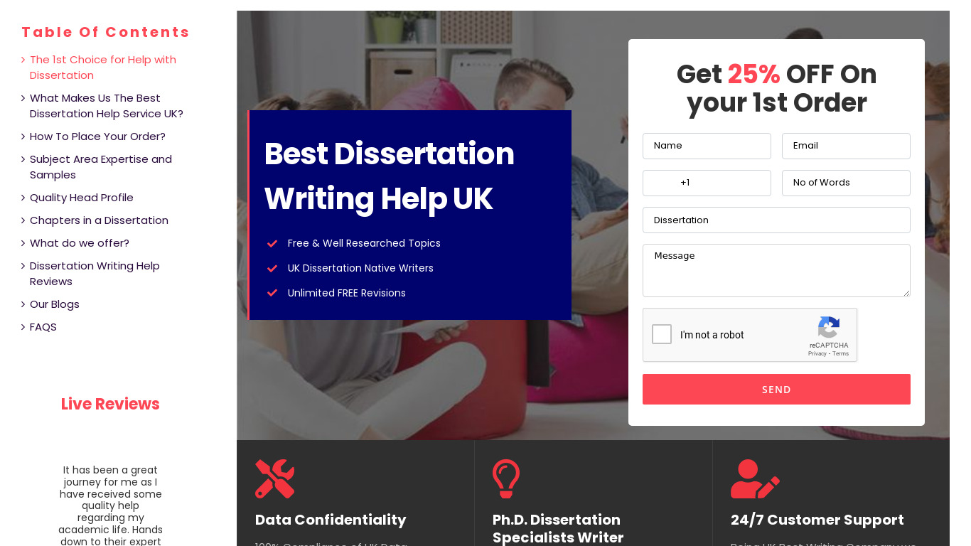 Dissertation Writing Help UK Landing page