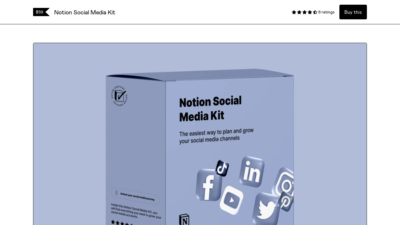 Notion Social Media Kit Landing page