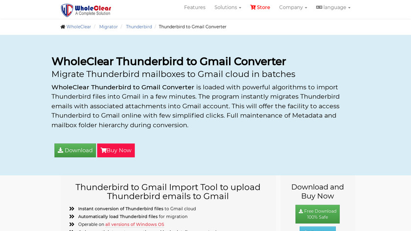 WholeClear  Thunderbird to Gmail Converter Landing Page
