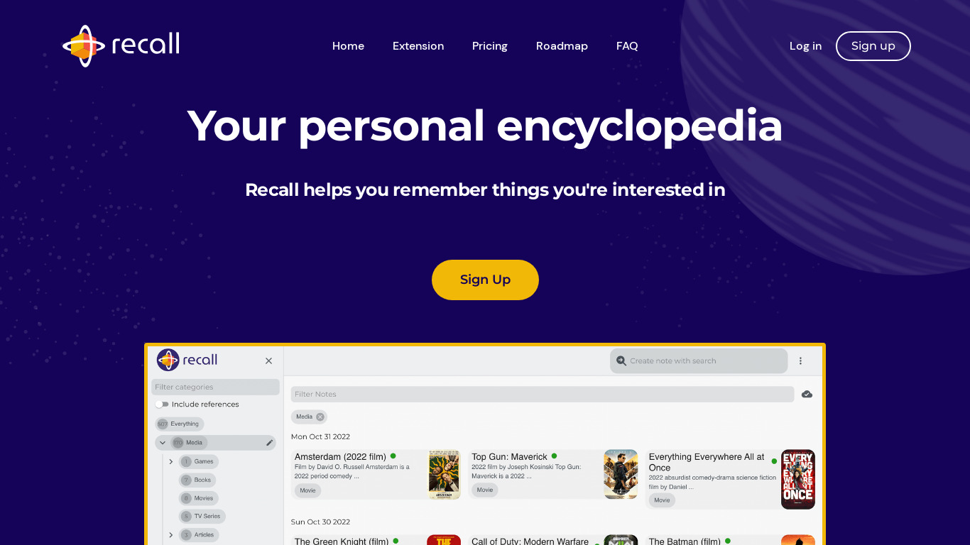 Recall App Landing page