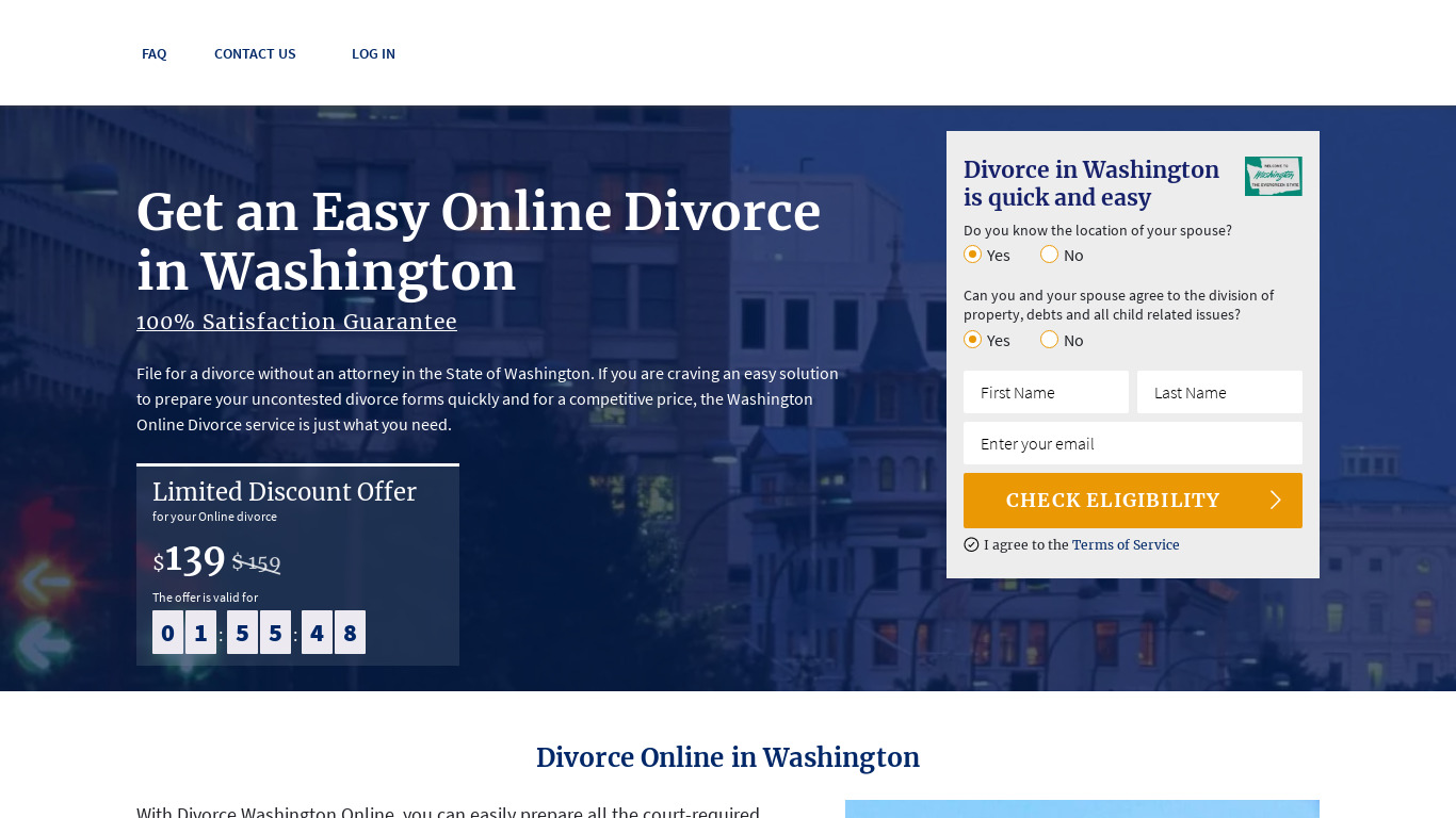 Divorce Washington Online Landing page