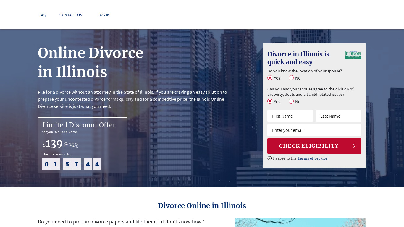 Online Illinois Divorce Landing page