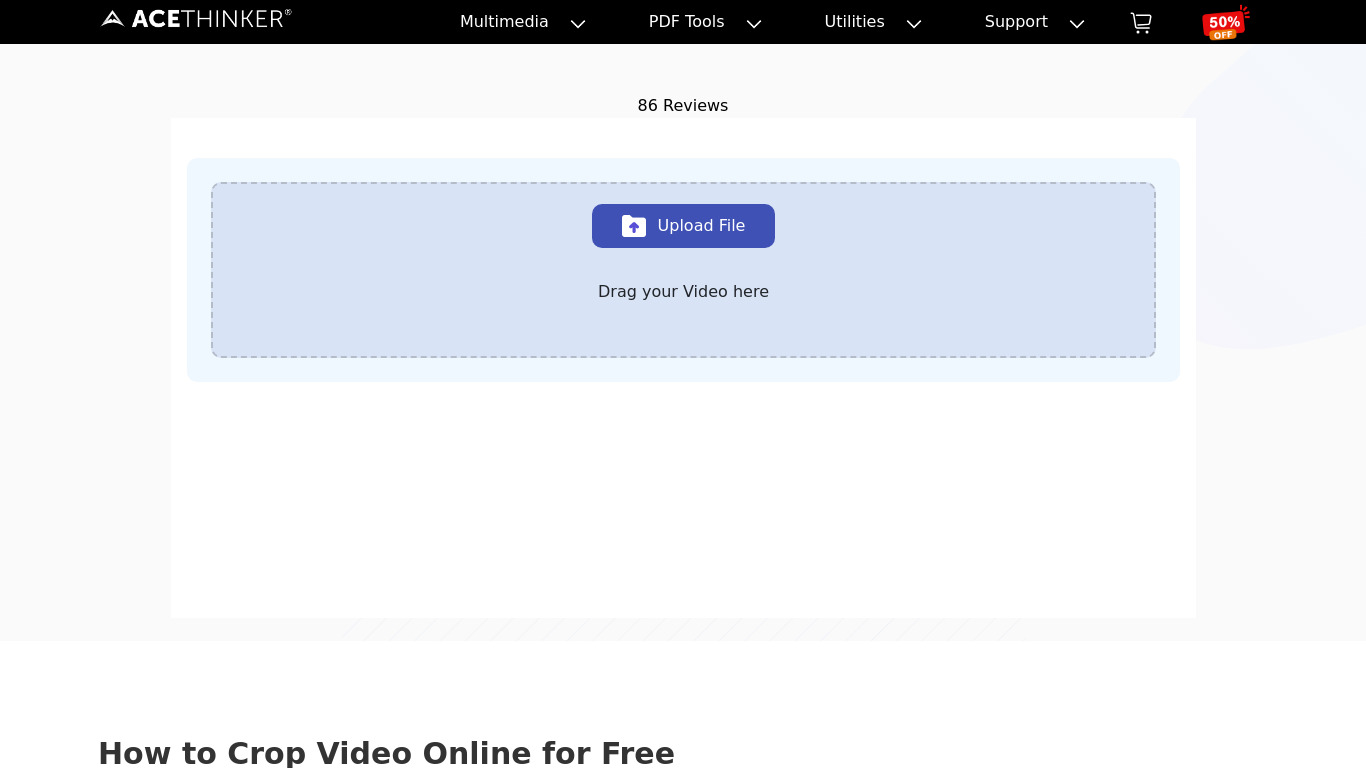 AceThinker Free Online Video Cropper Landing page