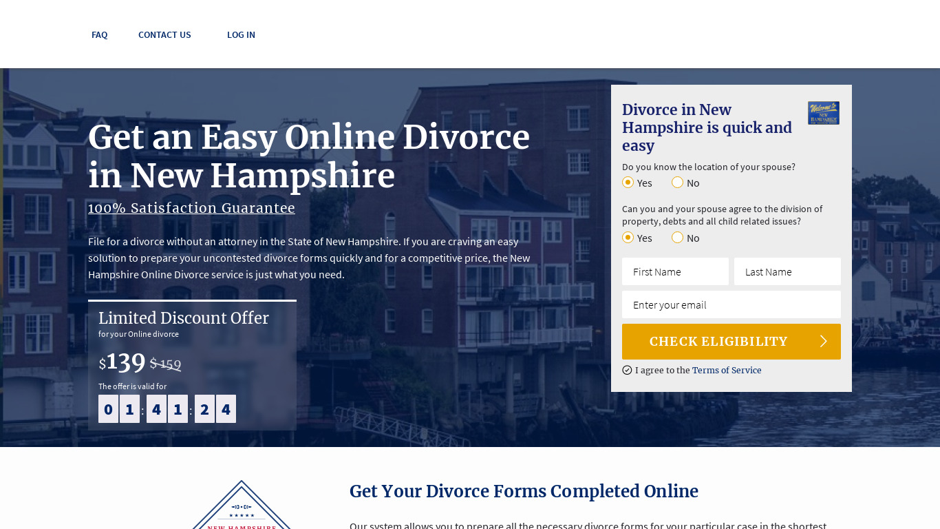 New Hampshire Online Divorce Landing page