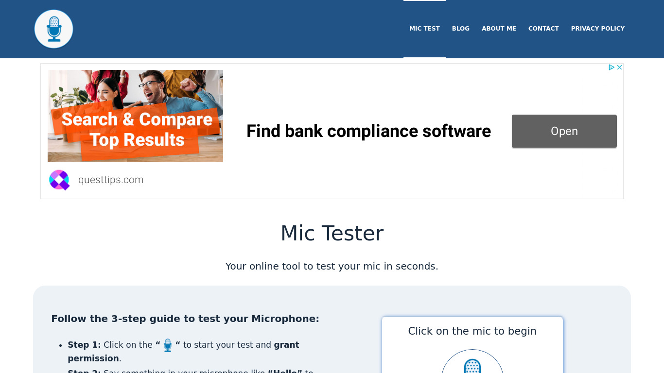 MicTester.org Landing page
