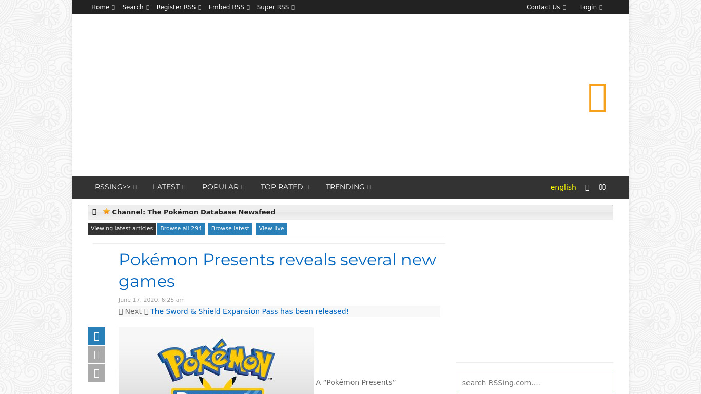 The Pokémon Database Newsfeed Landing page