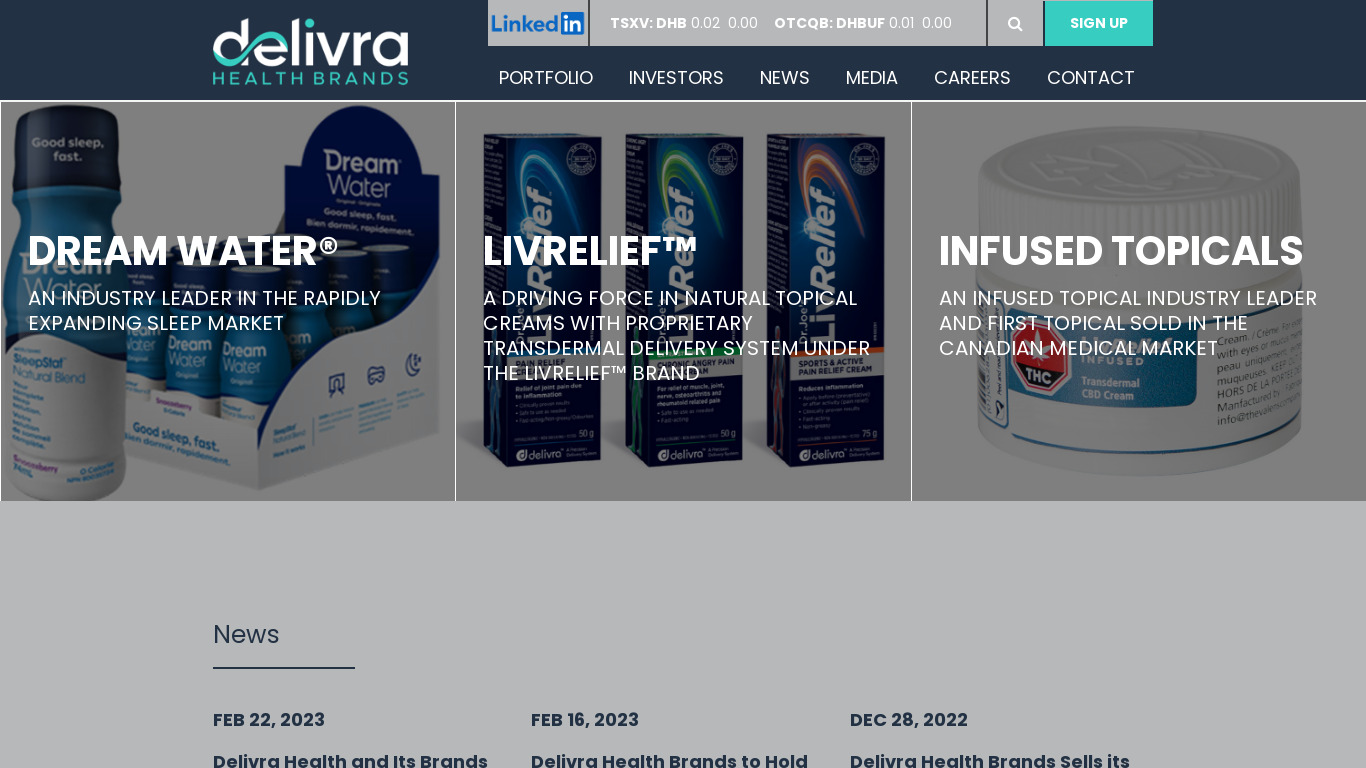 Delivra Health Brands Landing page