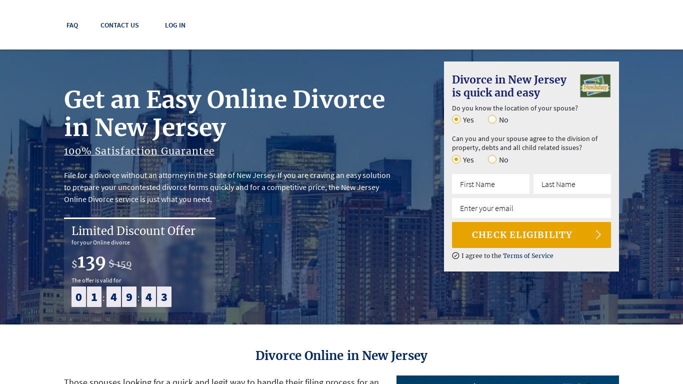 New Jersey Online Divorce Landing page