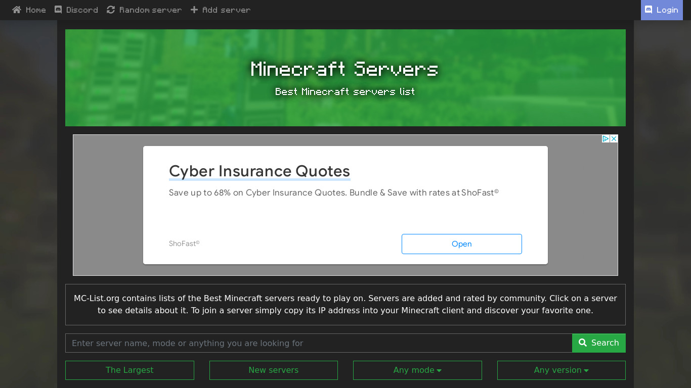 MC-List.org Landing page